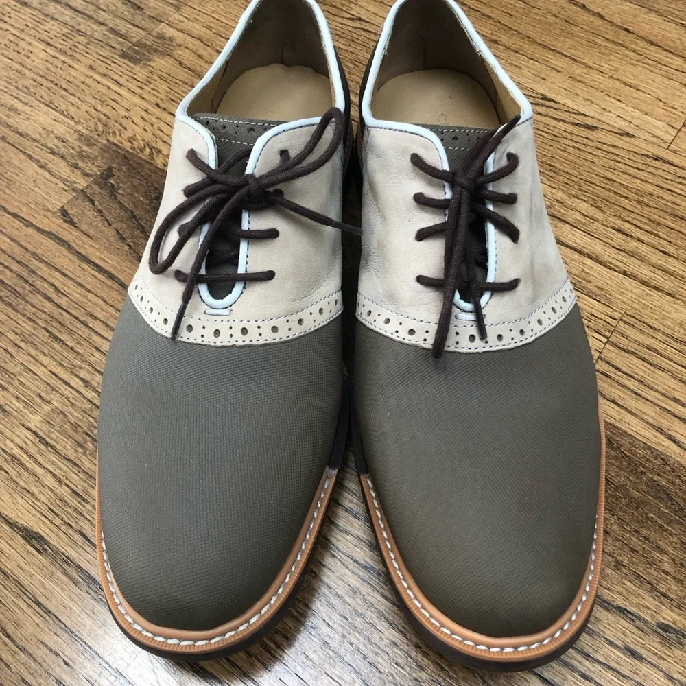 Cole Haan Two-Tone Olive and Light Gray Saddle Oxfords